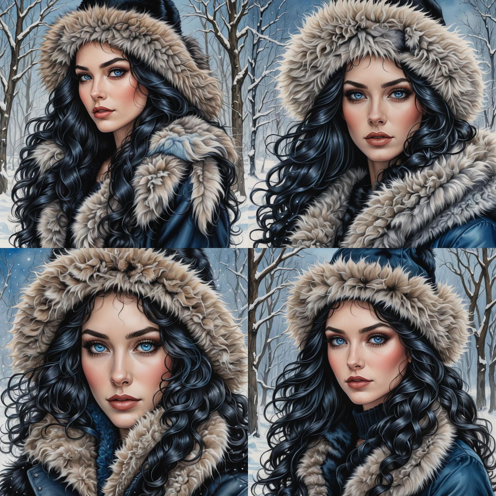 Winter Woman Portrait in Colored Pencil Style
