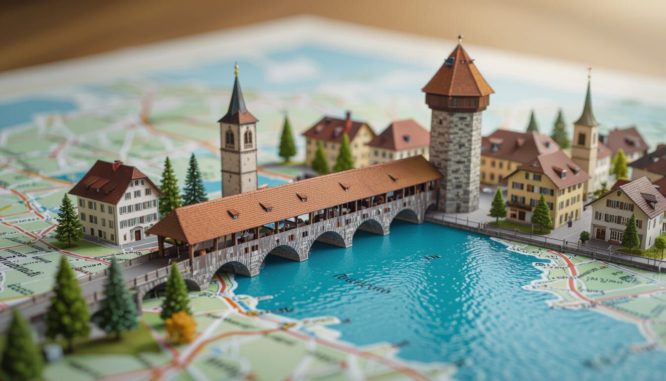 A hyperrealistic 3D miniature diorama of Switzerland on a pr...