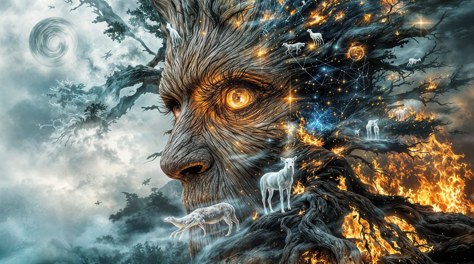 Wild Nature Spirit in Double Exposure Art