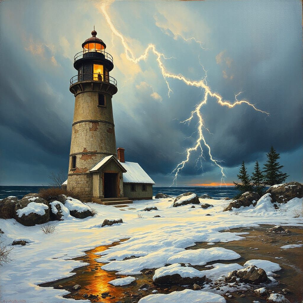 Maine Lighthouse in Van Gogh Style