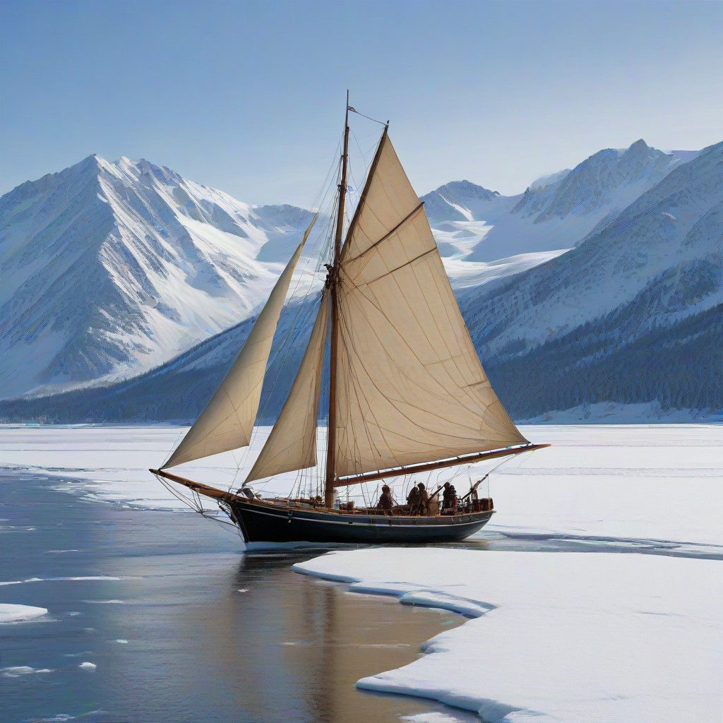 Sleek Schooner Glides Across Icy Lake