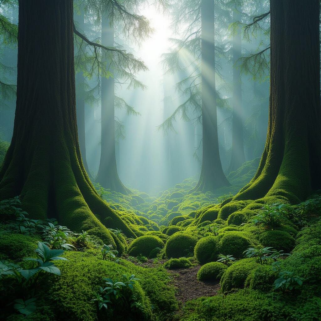 Hopeful Mountain Botanical Scene with God Rays