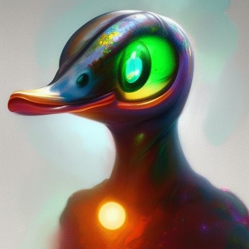 Glowing Duck in Alien Water: Digital Art