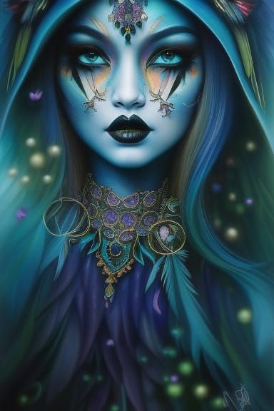 Stunning Raven in Mixed Media Fantasy Art