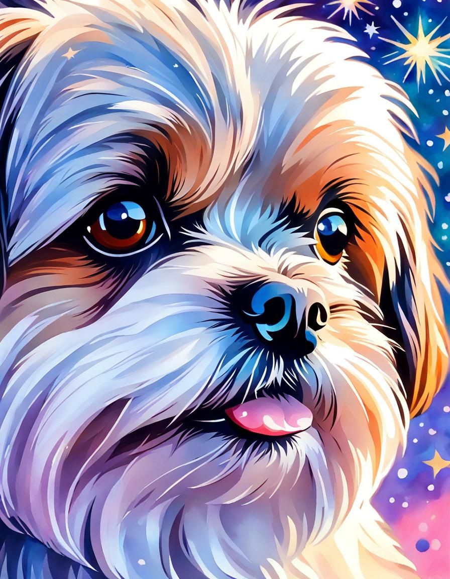 Shih-Tzu Portrait in Gouache Impressionist Style