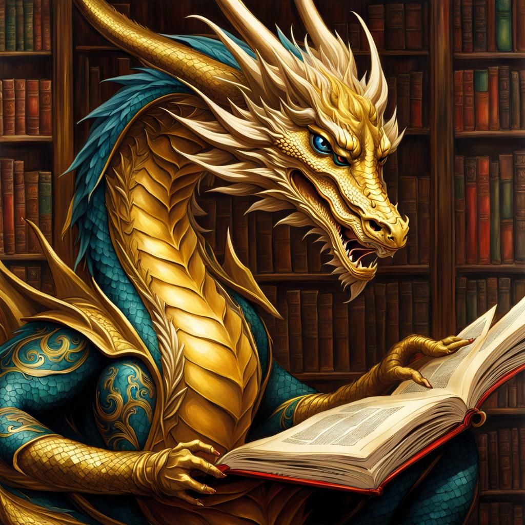 Golden Dragon Reading in Library, Waterhouse Style