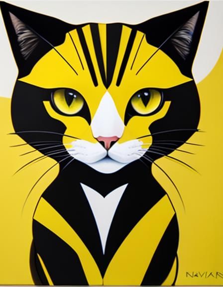 Contemporary cubism cat in yellow and black