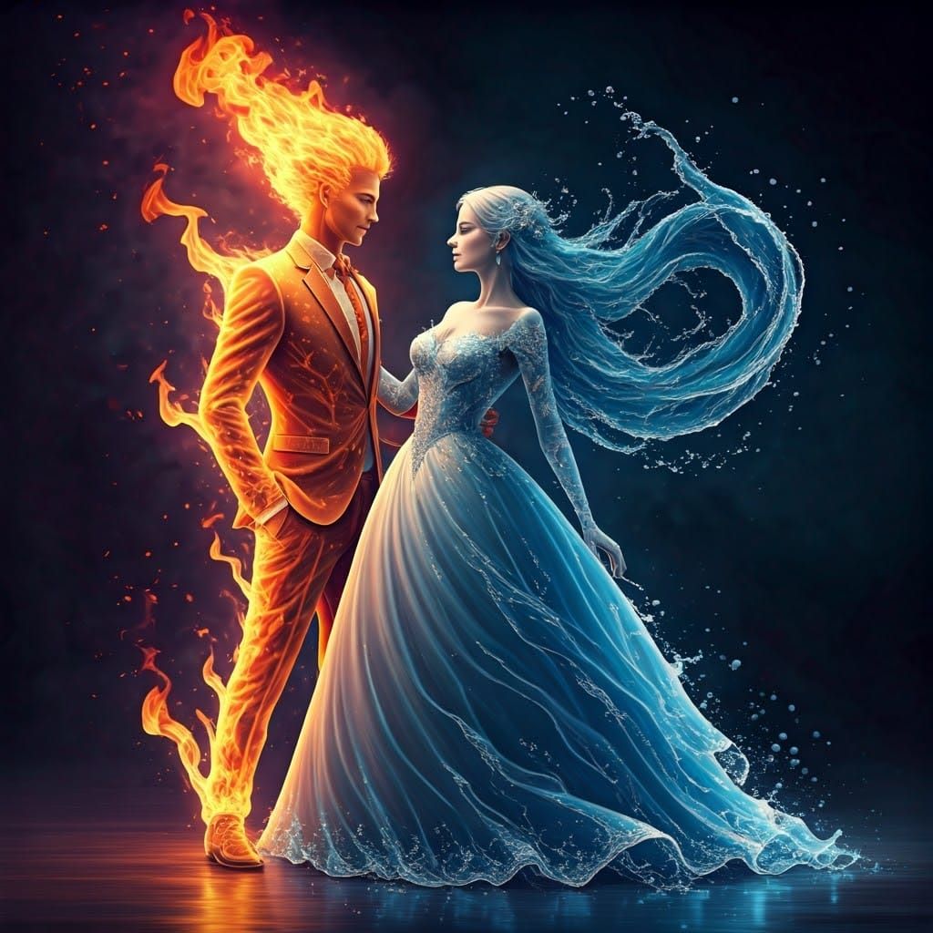 Fiery Man and Water Woman Dance in Stars