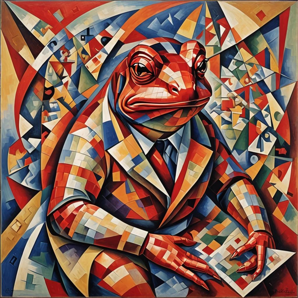 Abstract Cubist Red Toad in Geometric Style