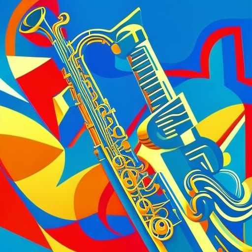 Polar Bear Saxophonist in Cubist Art Deco Style