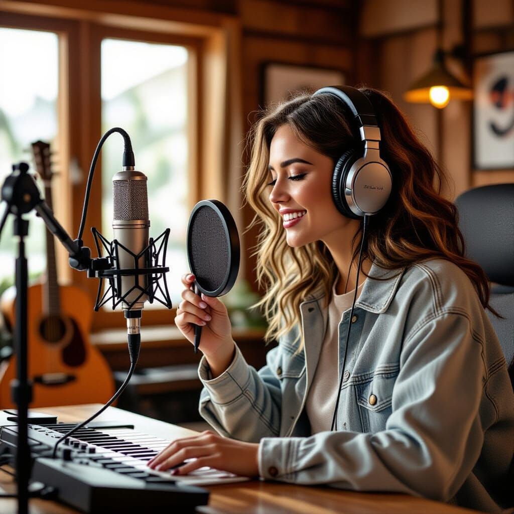 Singer Recording Music in a Cozy Studio