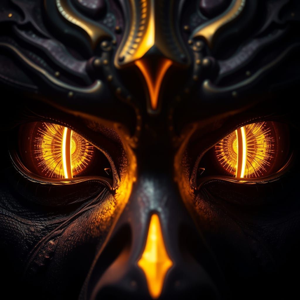 Majestic Golden Eyes with Vertical Slit Pupils in Dark Fanta...