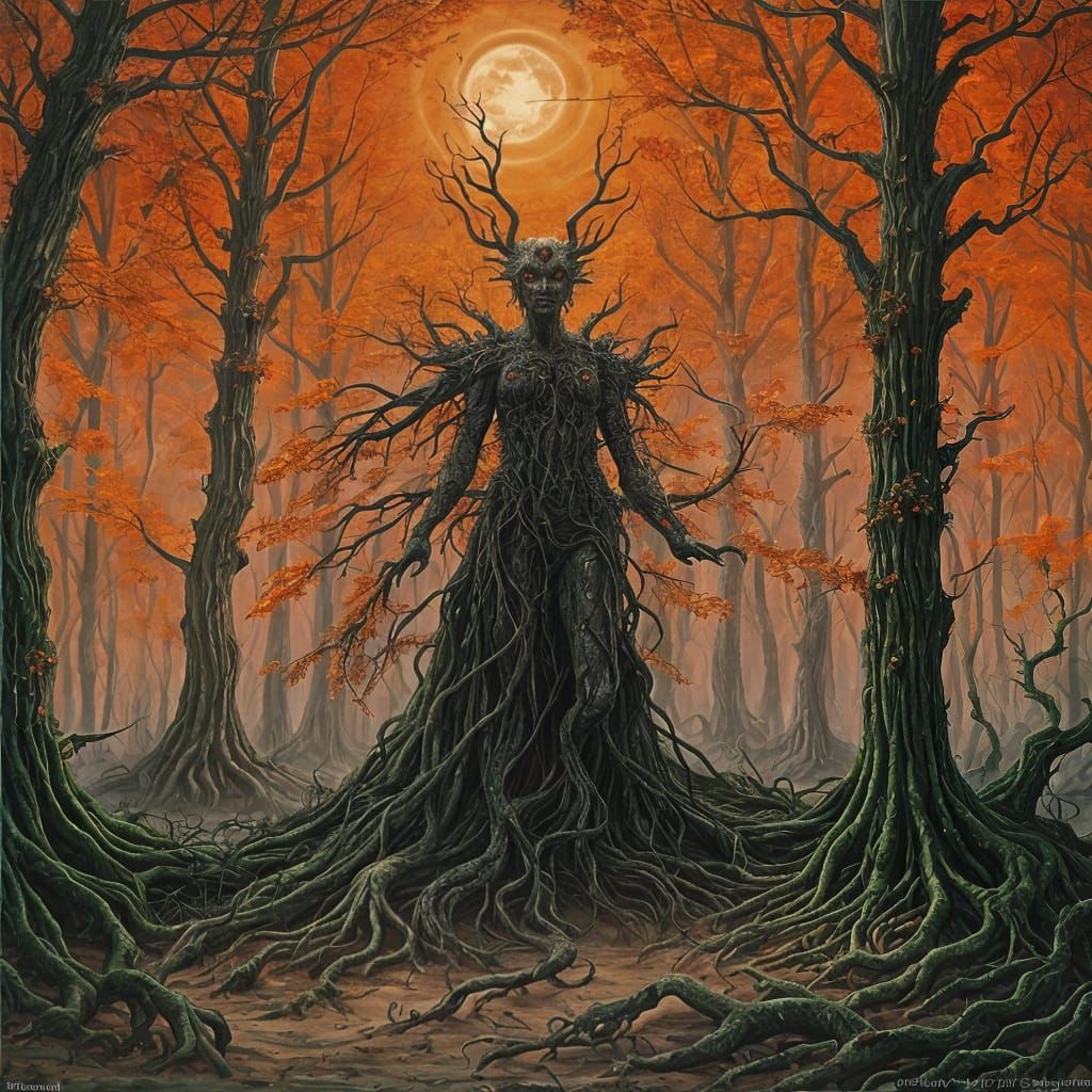 Eerie Dryad Inspired by Oil Painting Techniques