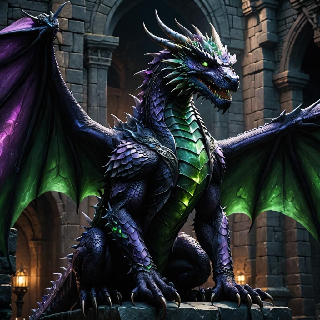 Fantasy Dragon in Ancient Gothic Setting