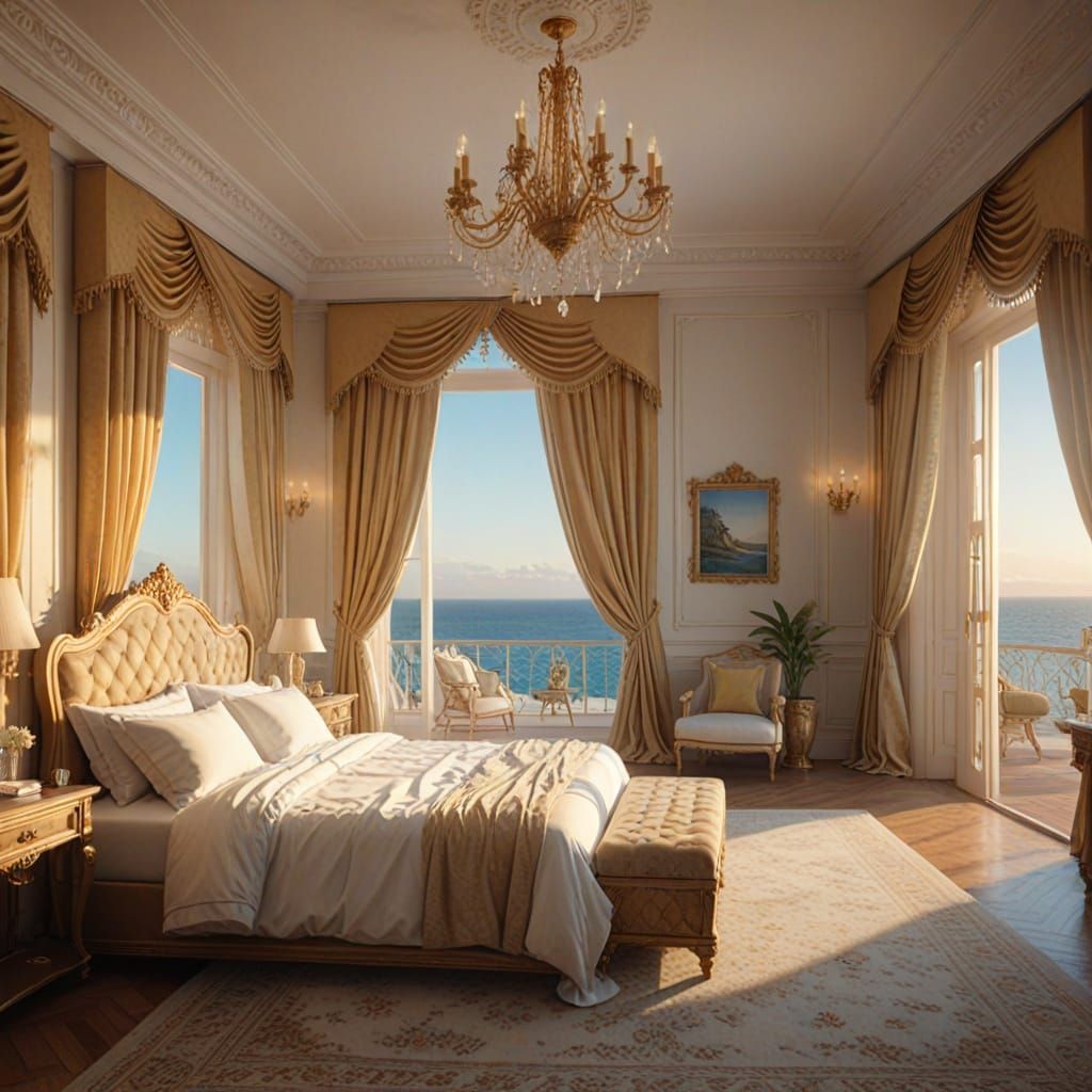 Opulent Bedroom Overlooking Ocean at Golden Hour