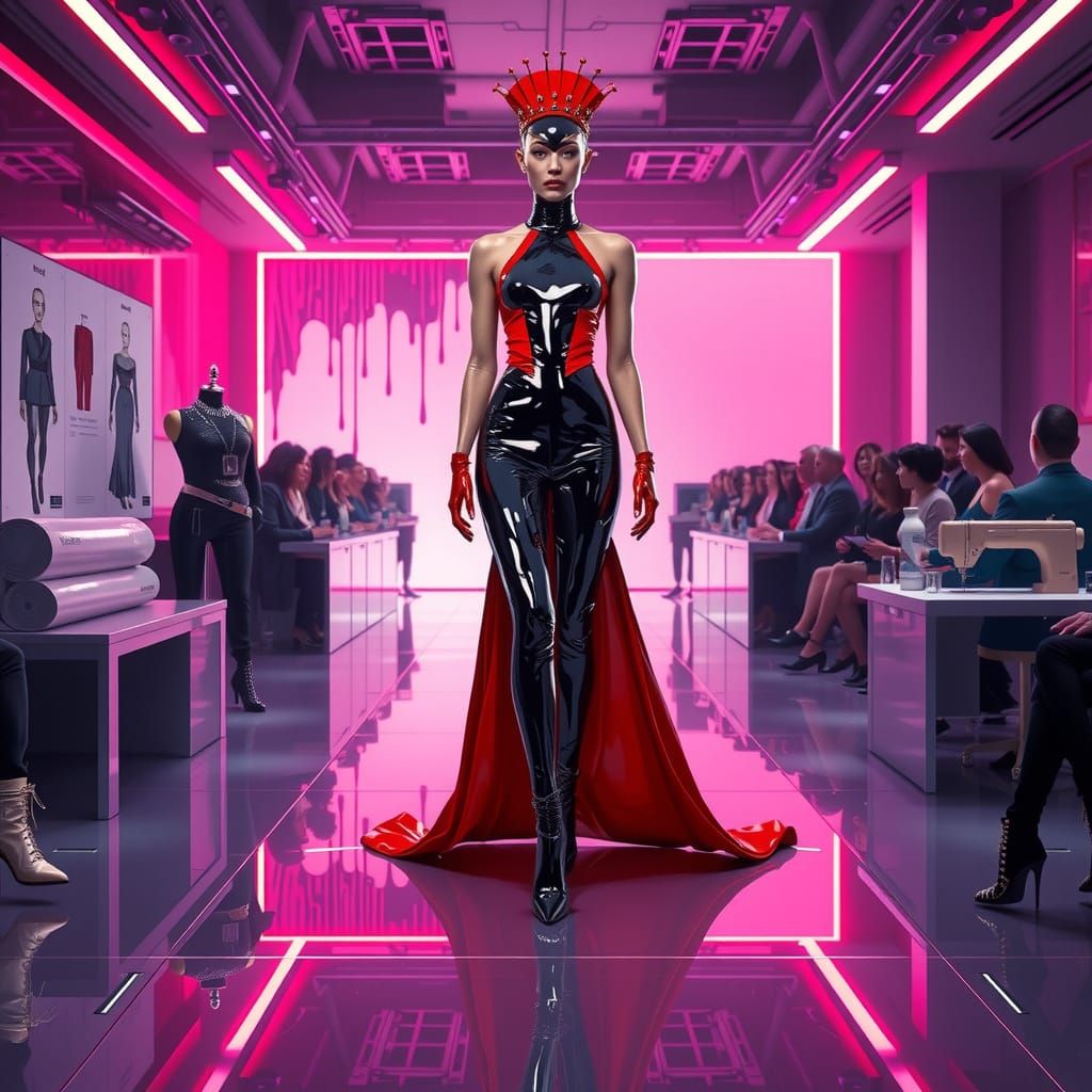 Futuristic Latex Gown on Neon Runway