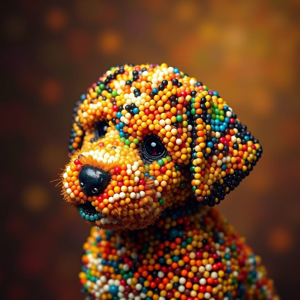 Beaded Puppy Mosaic Art Inspired by Klimt