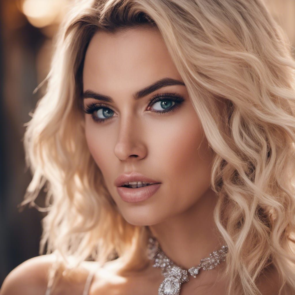 Sapphire Gaze Close-Up Portrait of a Stunning Blonde with Bl...