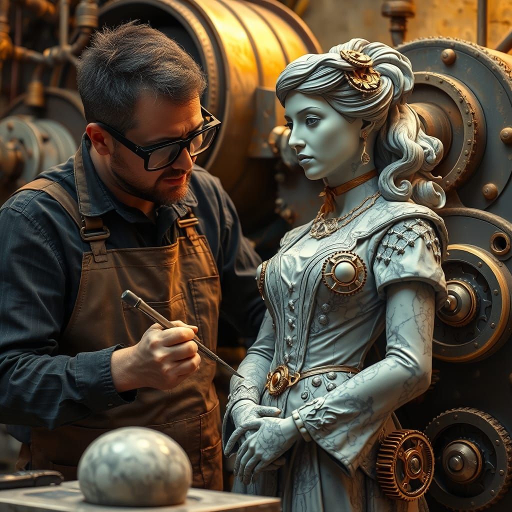Steampunk Sculptor Creates Victorian Woman Statue