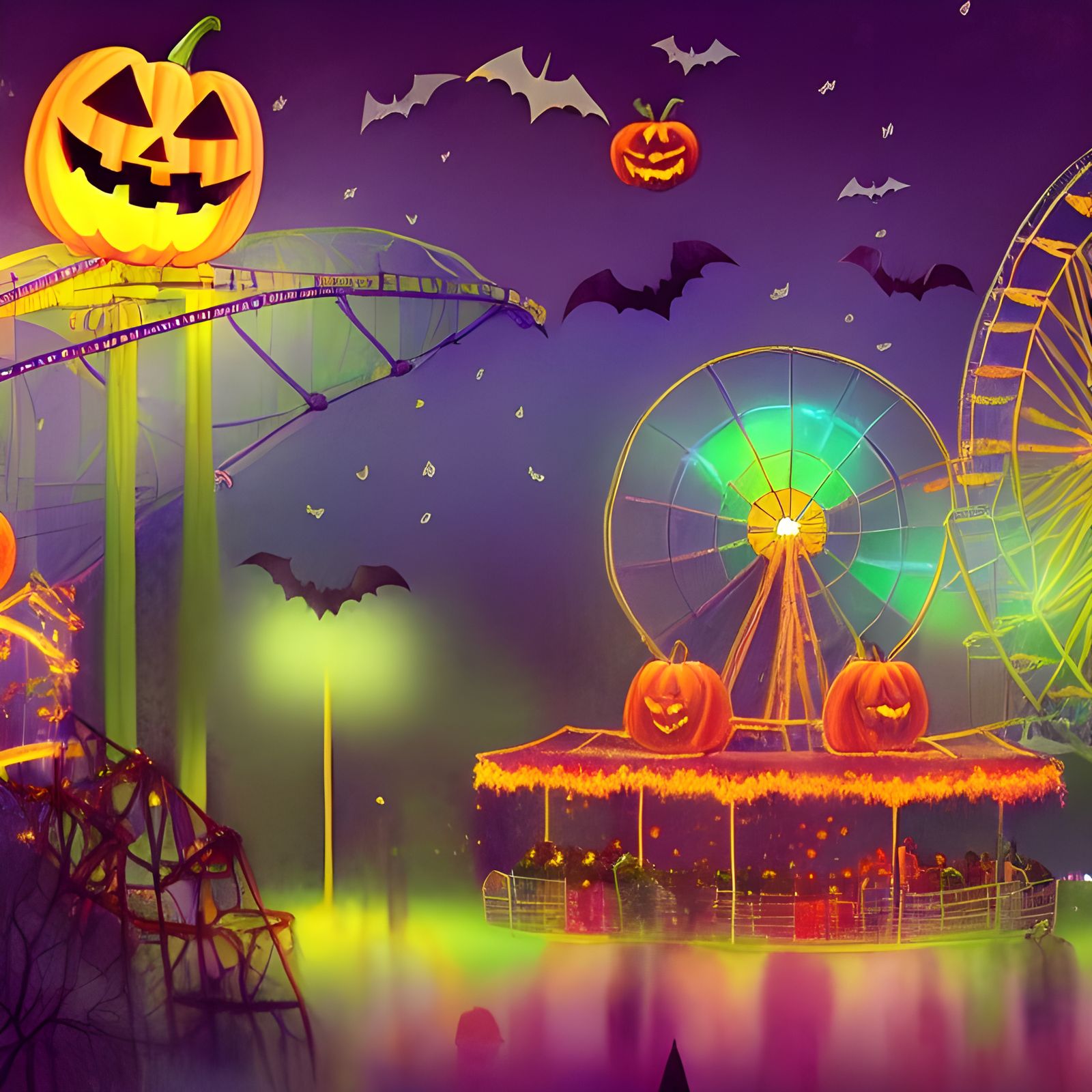 Halloween Amusement Park in Watercolour Style