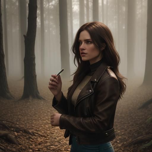 Autumnal Film Still: Woman Lighting Cigarette