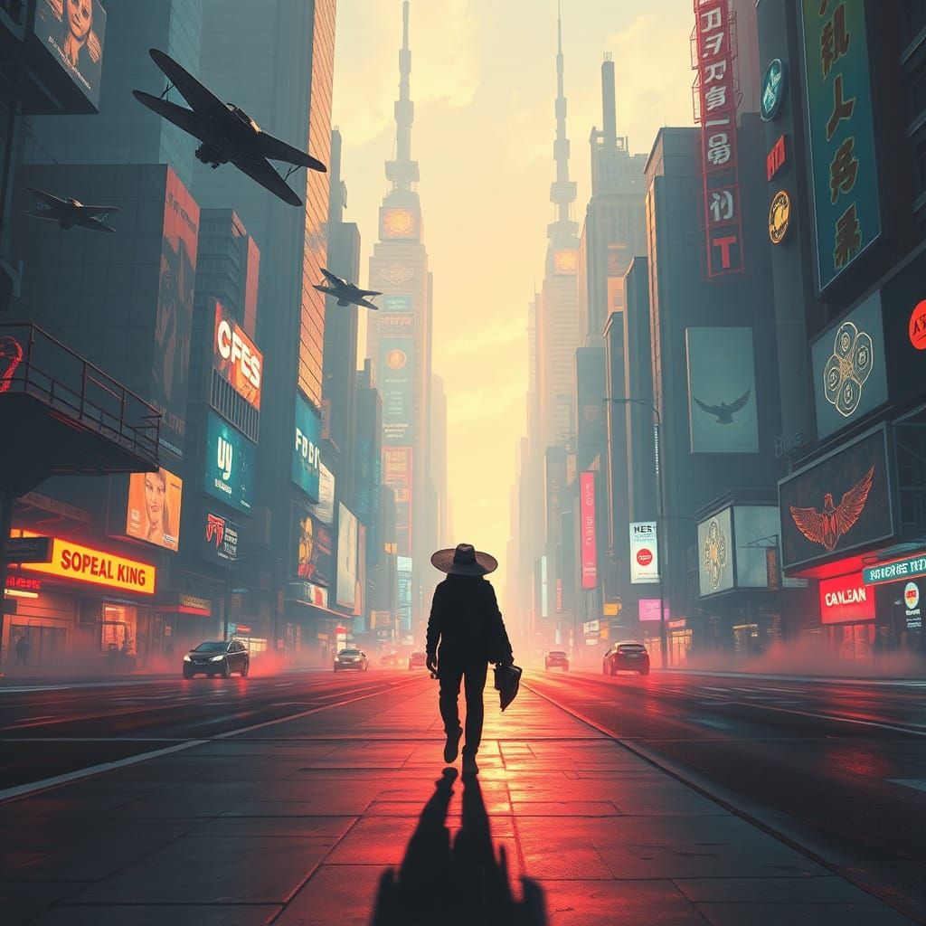 Neon Cityscape: A Cyberpunk Wanderer in a Futuristic World