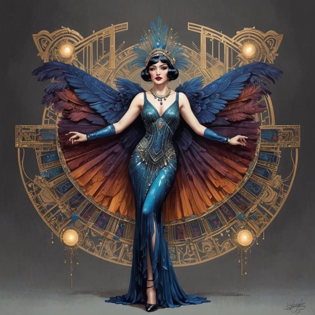 Art Deco Burlesque Woman in Hyperrealistic Comic Art