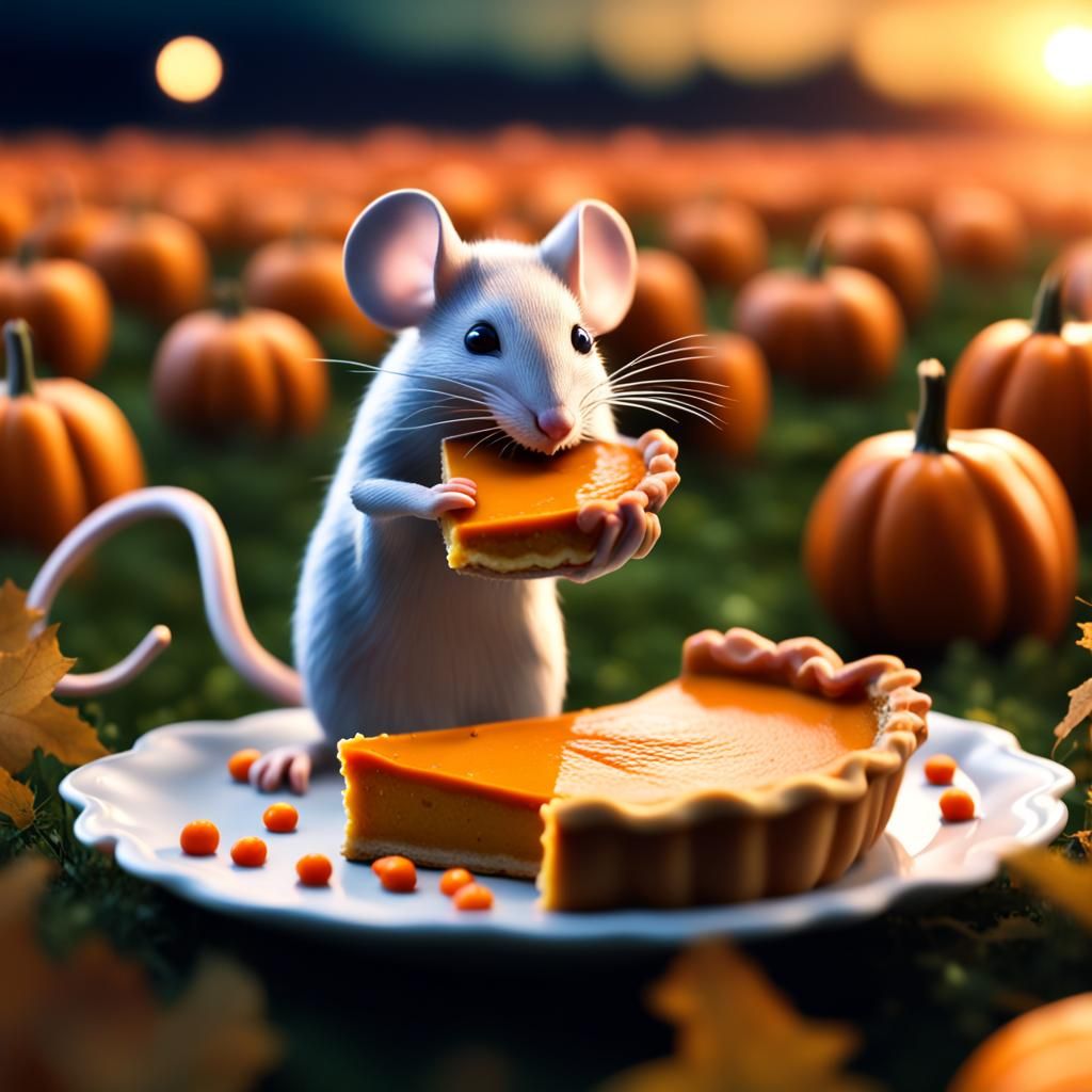 Mouse Enjoys Pumpkin Pie: Macro 3D Diorama