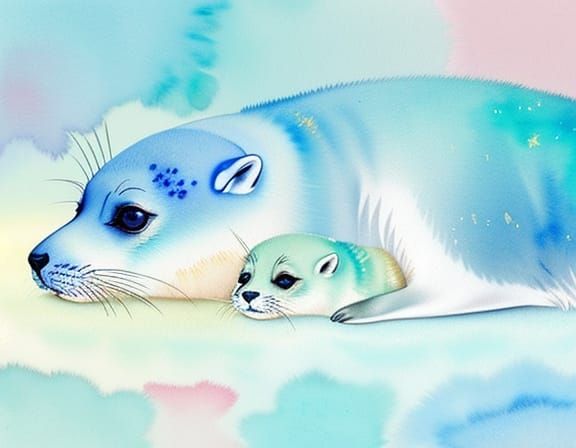 Adorable Arctic Seal Pups in Opal Watercolour