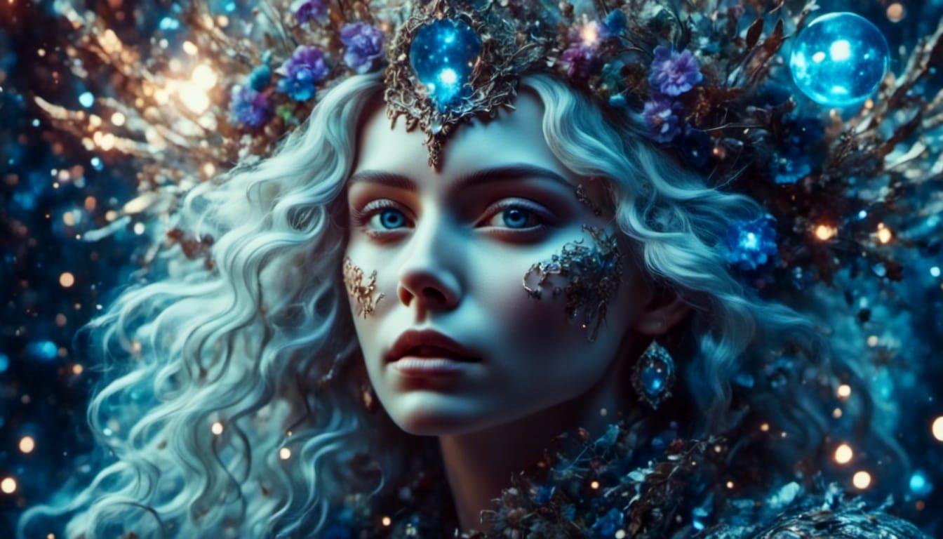 Fairy Queen Portrait with Luminous Eyes in Surreal Style