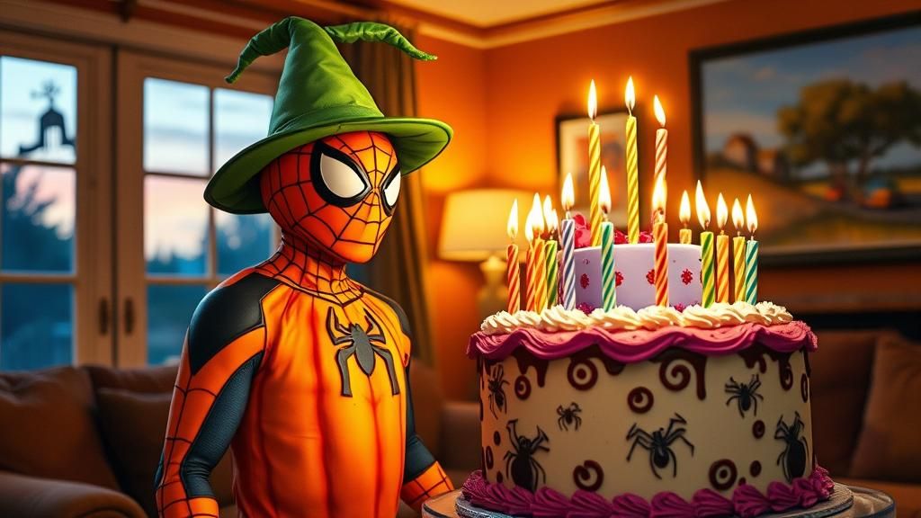 Spiderman Celebrates a Birthday in a Warm Cozy Living Room