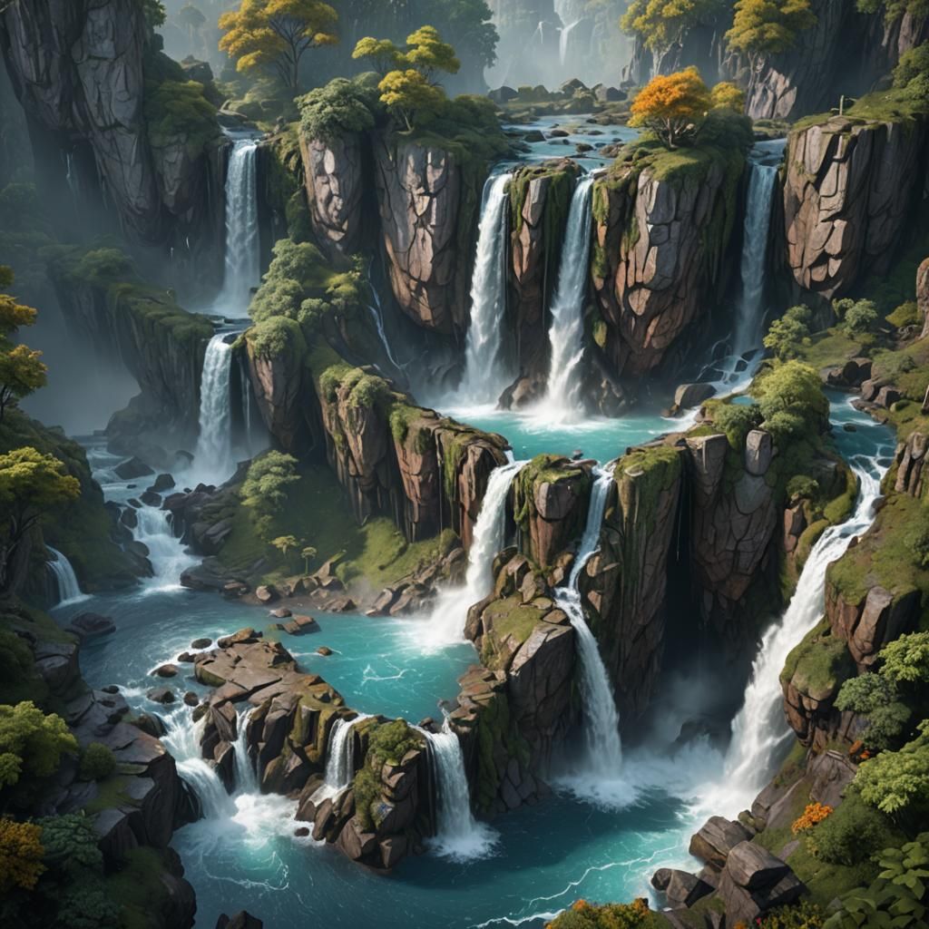Fantastical Waterfall Matte Painting in 8K