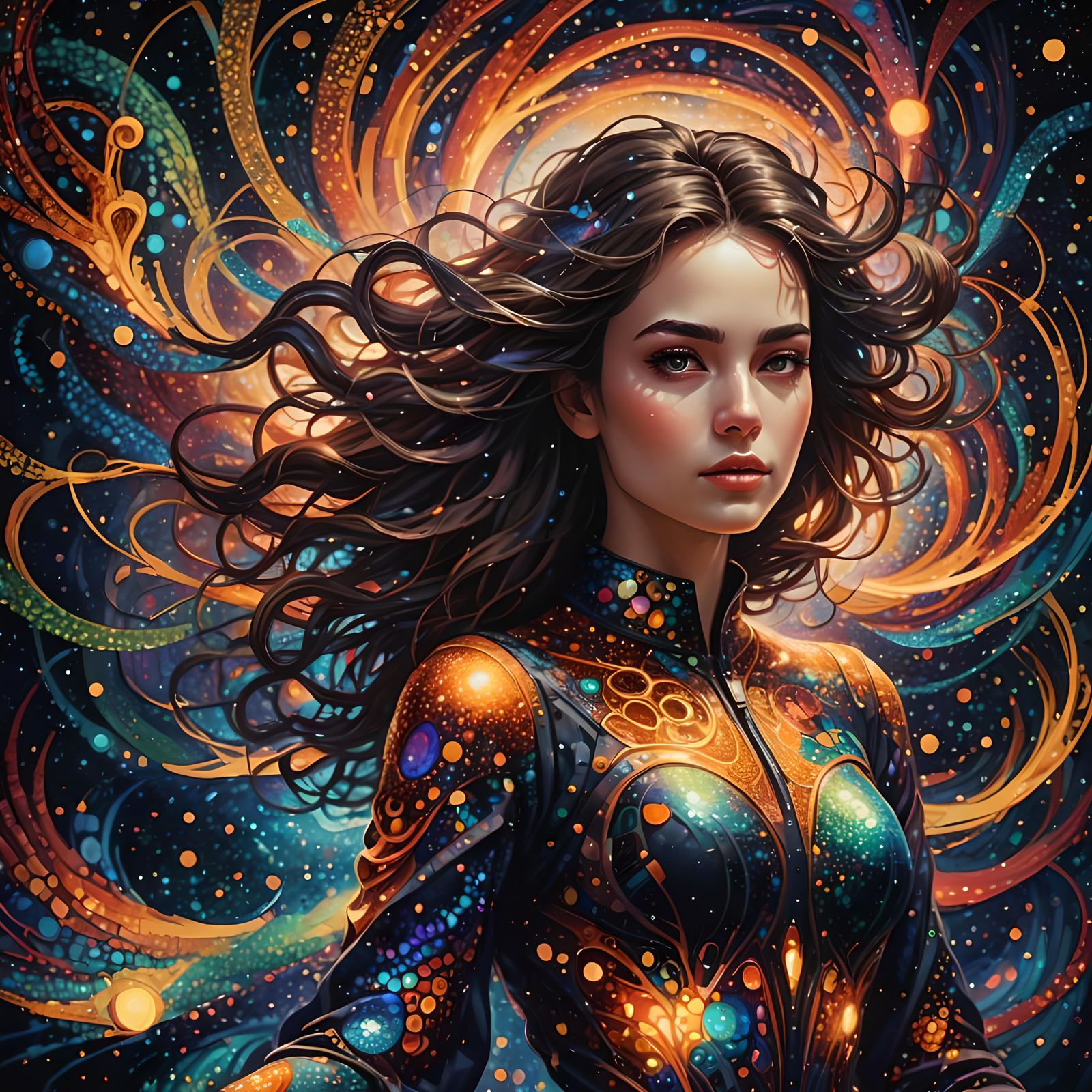 Kinetic Pointillism Woman: Shimmering Universe Electrolumine...