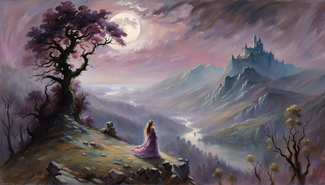 Magical Moonlit Mountainscape in a Mythological Style