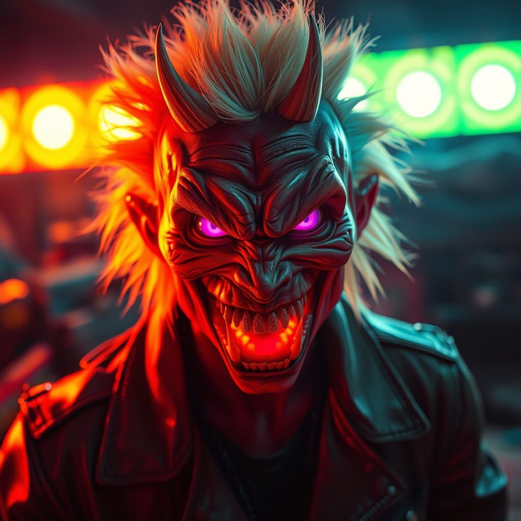 Glowing Punker in Scrap Metal Junkyard, in Cyberpunk Style