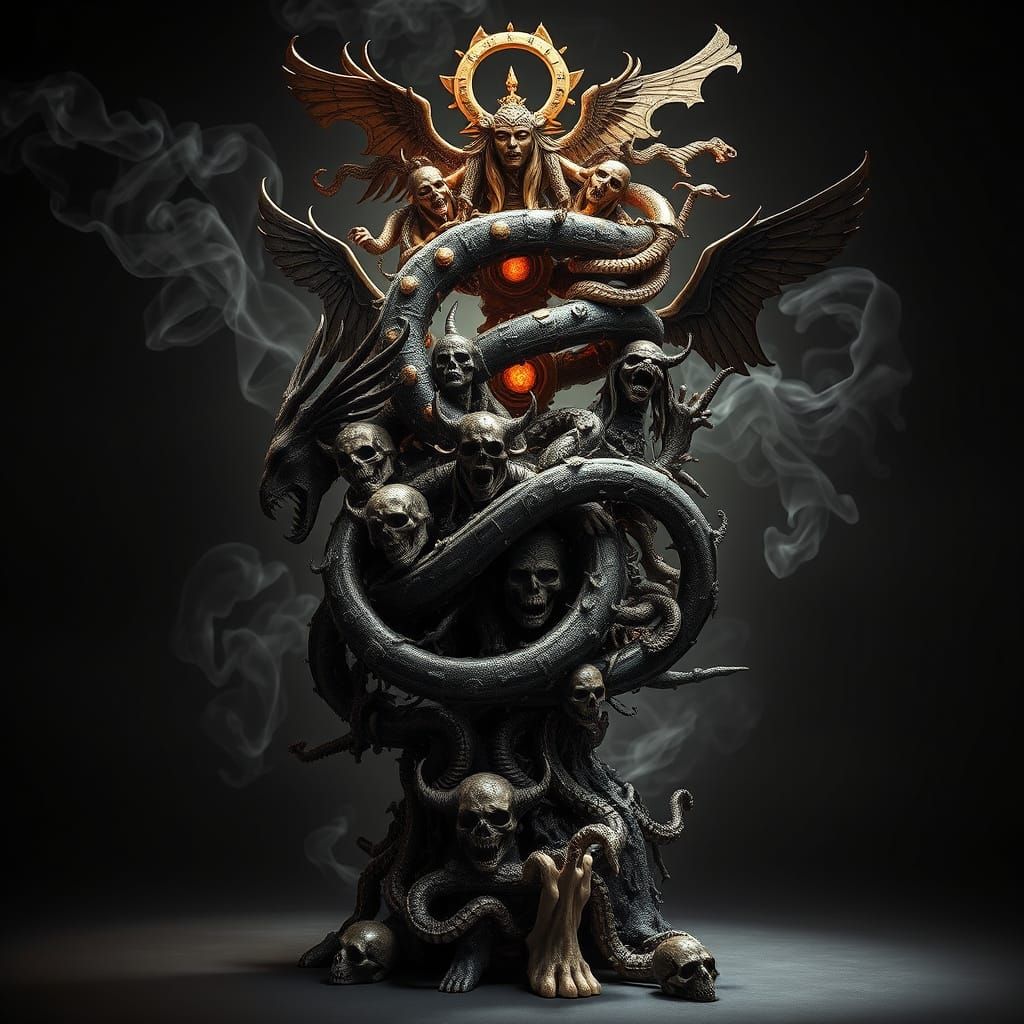 Mythomorphia-Style Abstract Sculpture in Bronze, Obsidian, a...