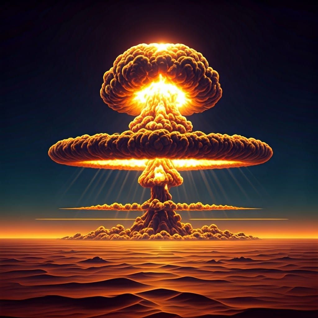 Dramatic Atomic Explosion in Dystopian Landscape