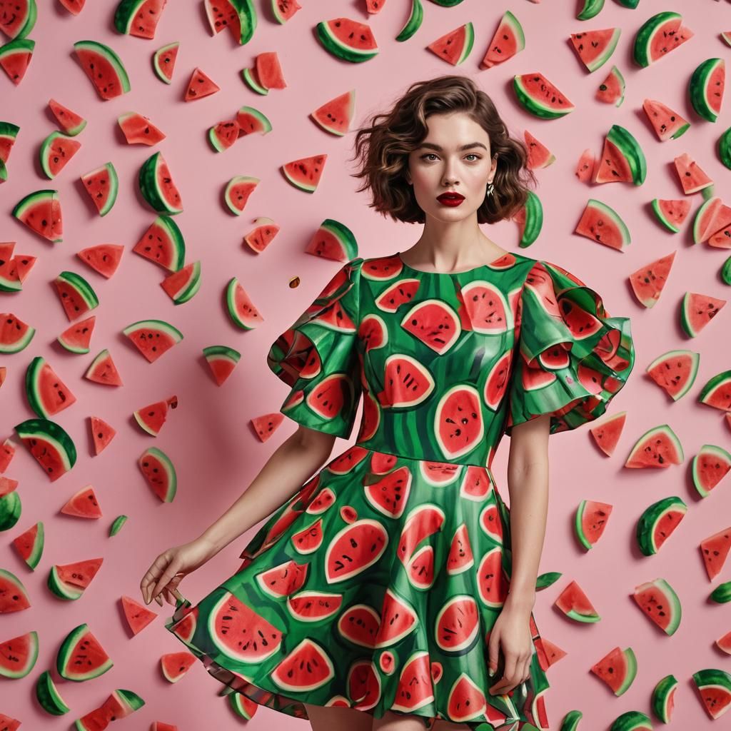 High Fashion Model in Watermelon Dress