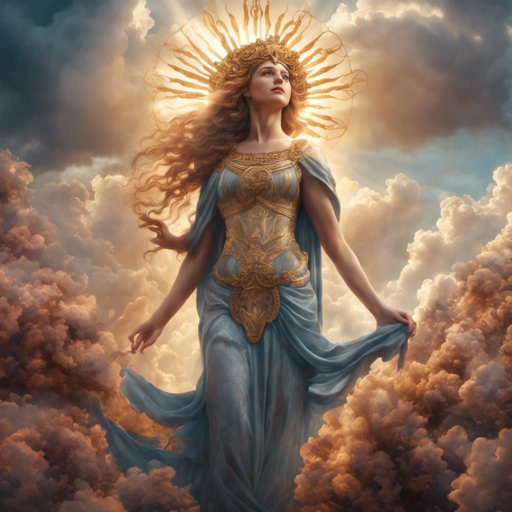 Art Nouveau Goddess of Sunrise with Rays of Light