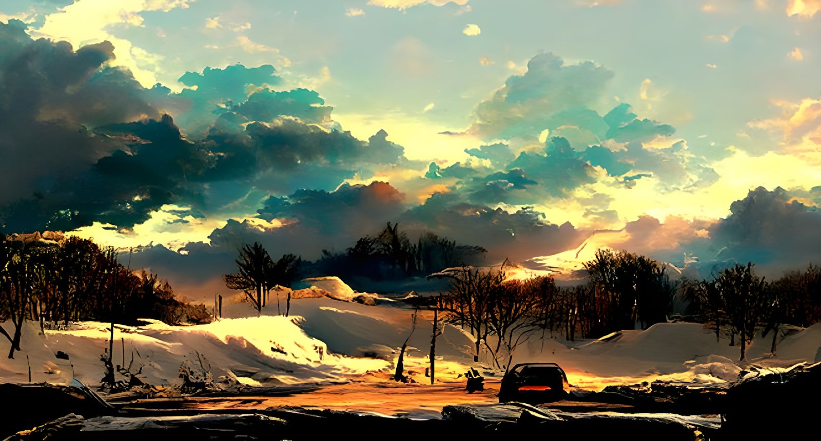 New England Winter Town as Digital Matte Painting