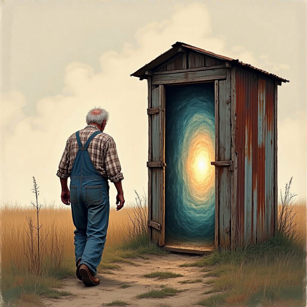 Rustic Outhouse Hides Shimmering Universe Portal