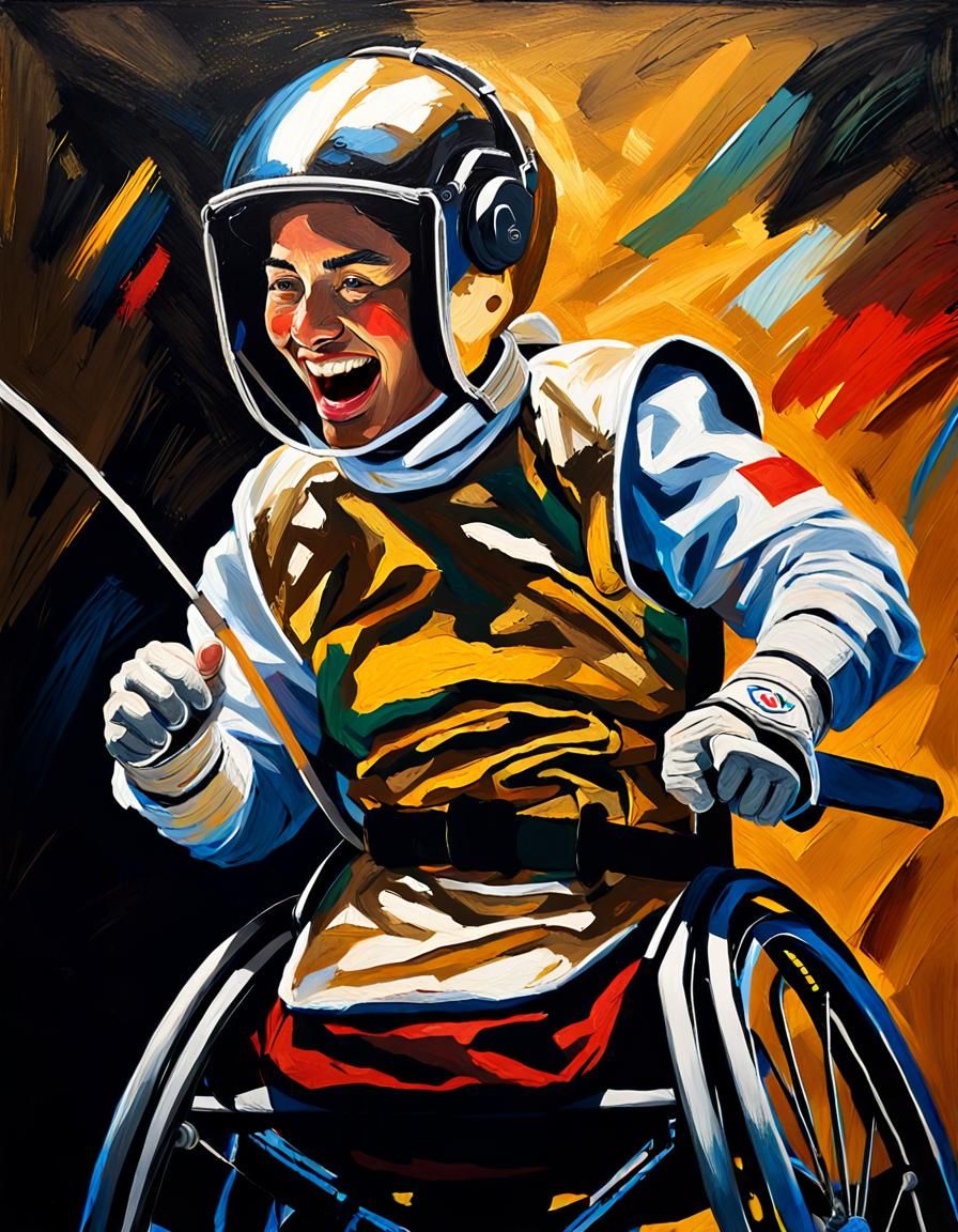 Paralympic Athlete Victory: Oil Painting Portrait