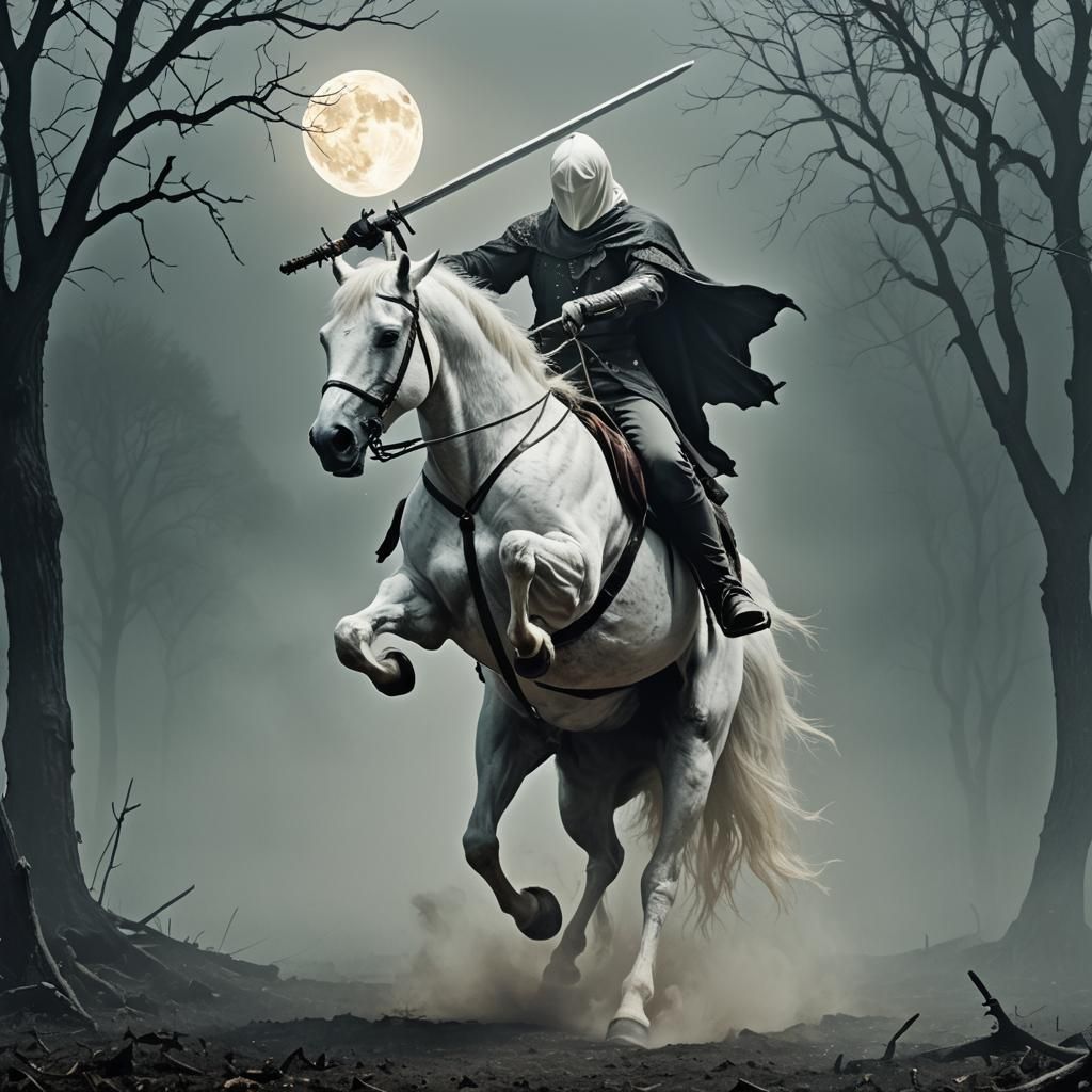 Ghostly Headless Horseman Rides in the Night