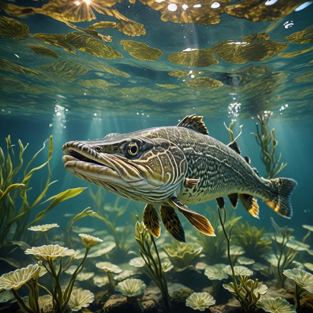 Macro Underwater Pike Portrait in Natural Sunlight