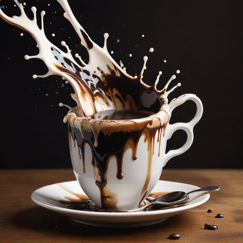 Surreal Coffee Explosion in Splashing Art Style