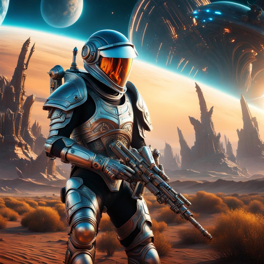 Medieval Knight in Spacesuit Shoots Aliens