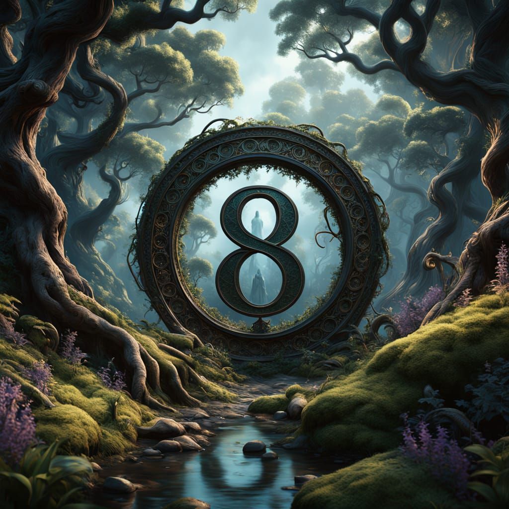 Mystical Number 8 Glows in Ancient Forest