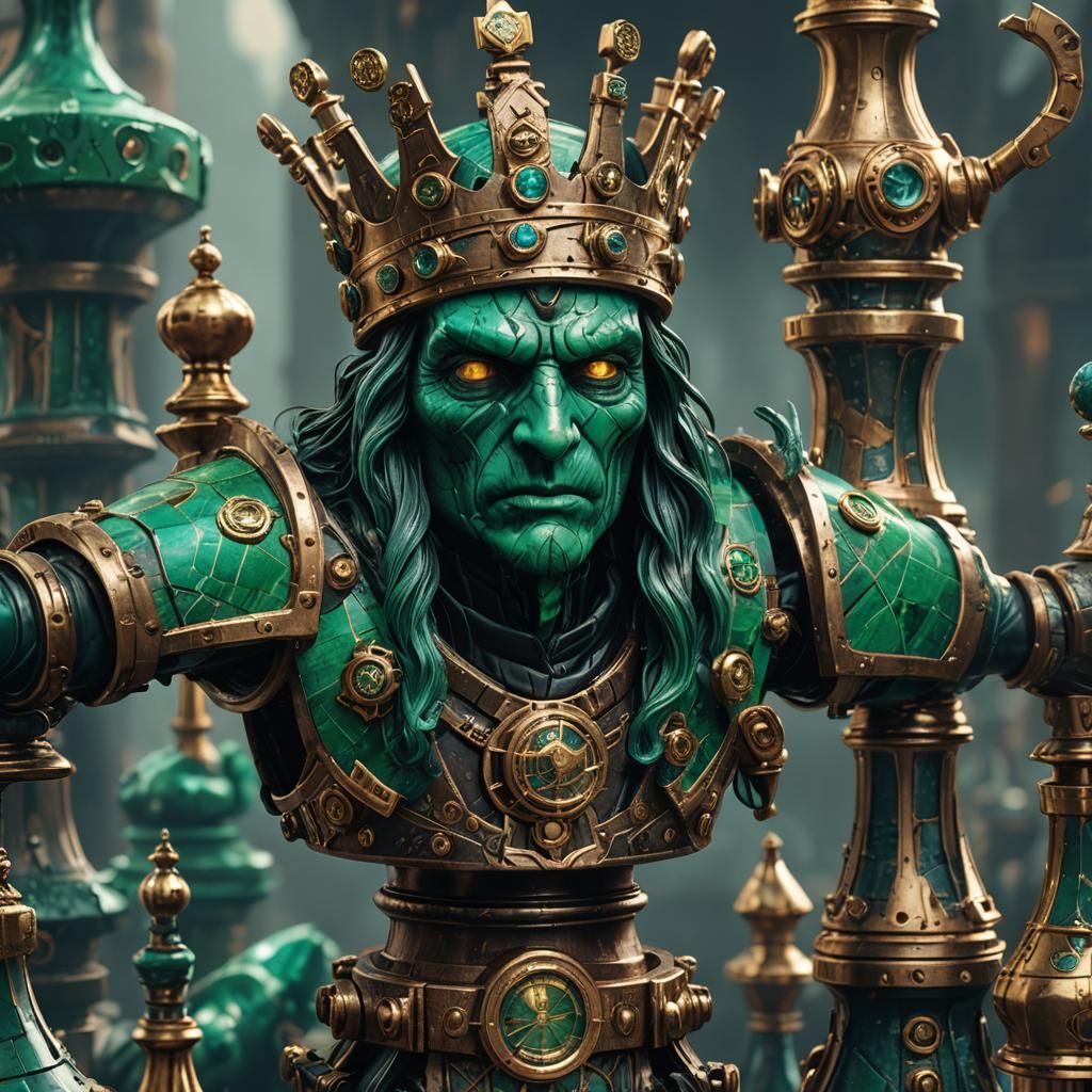 Steampunk Malachite King Chess Piece in Detailed Matte Paint...