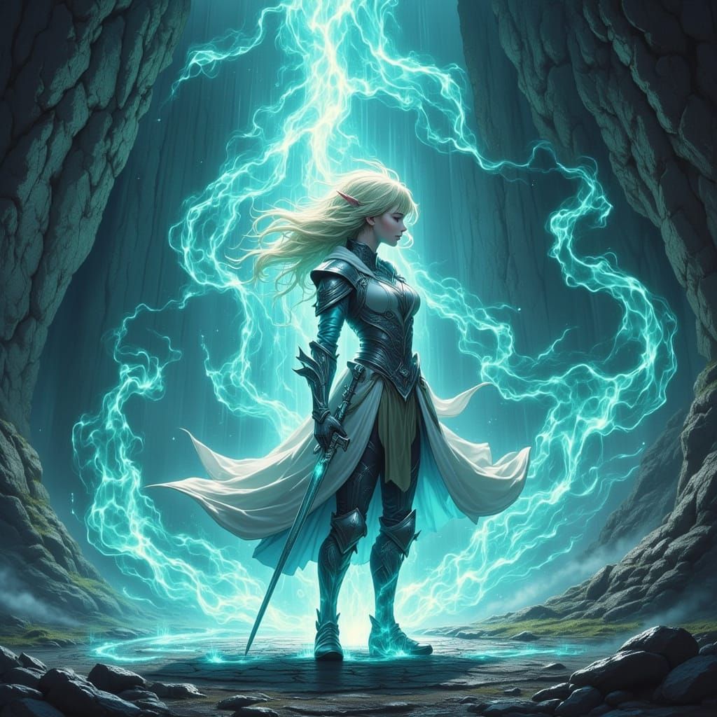 Warrior Woman of Ethereal Flame in Detailed Matte Painting