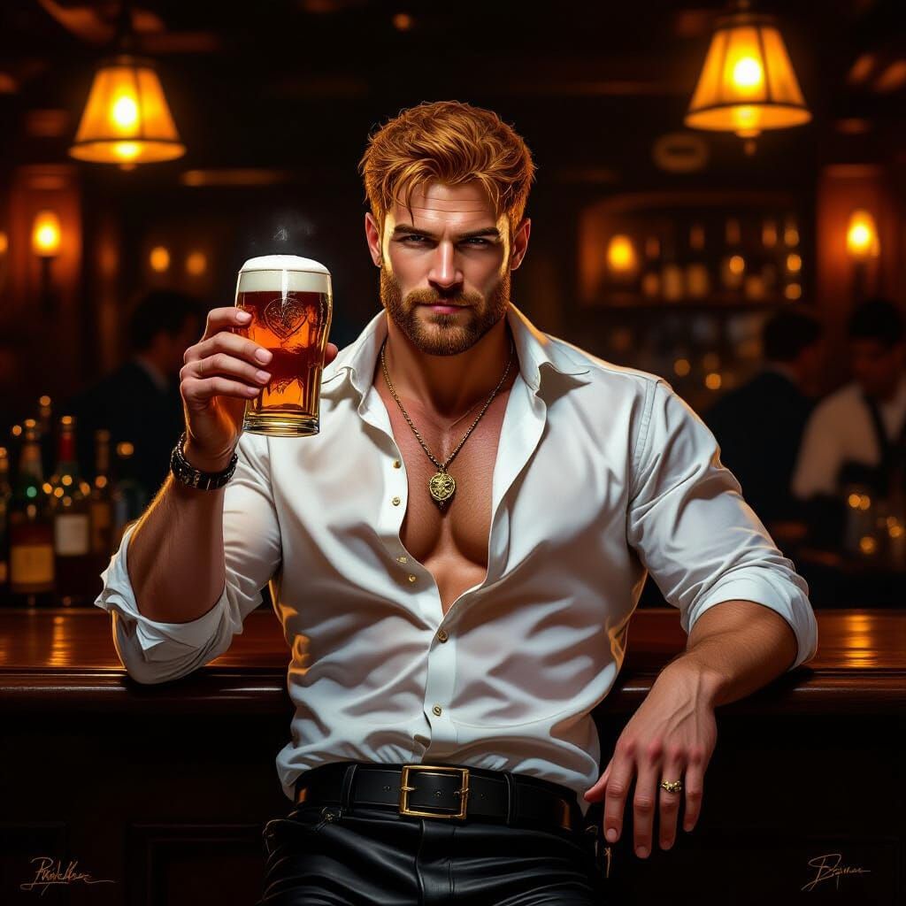 Muscular Redhead Bartender With Beer, Witcher Style